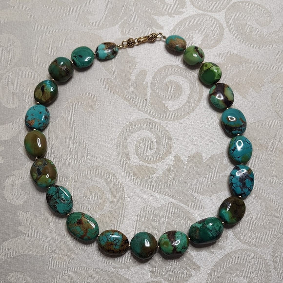 ARTISAN HEAVY TURQUOISE BRONZE NUGGET NECKLACE VINTAGE 80S GEMSTONE - Picture 10 of 11